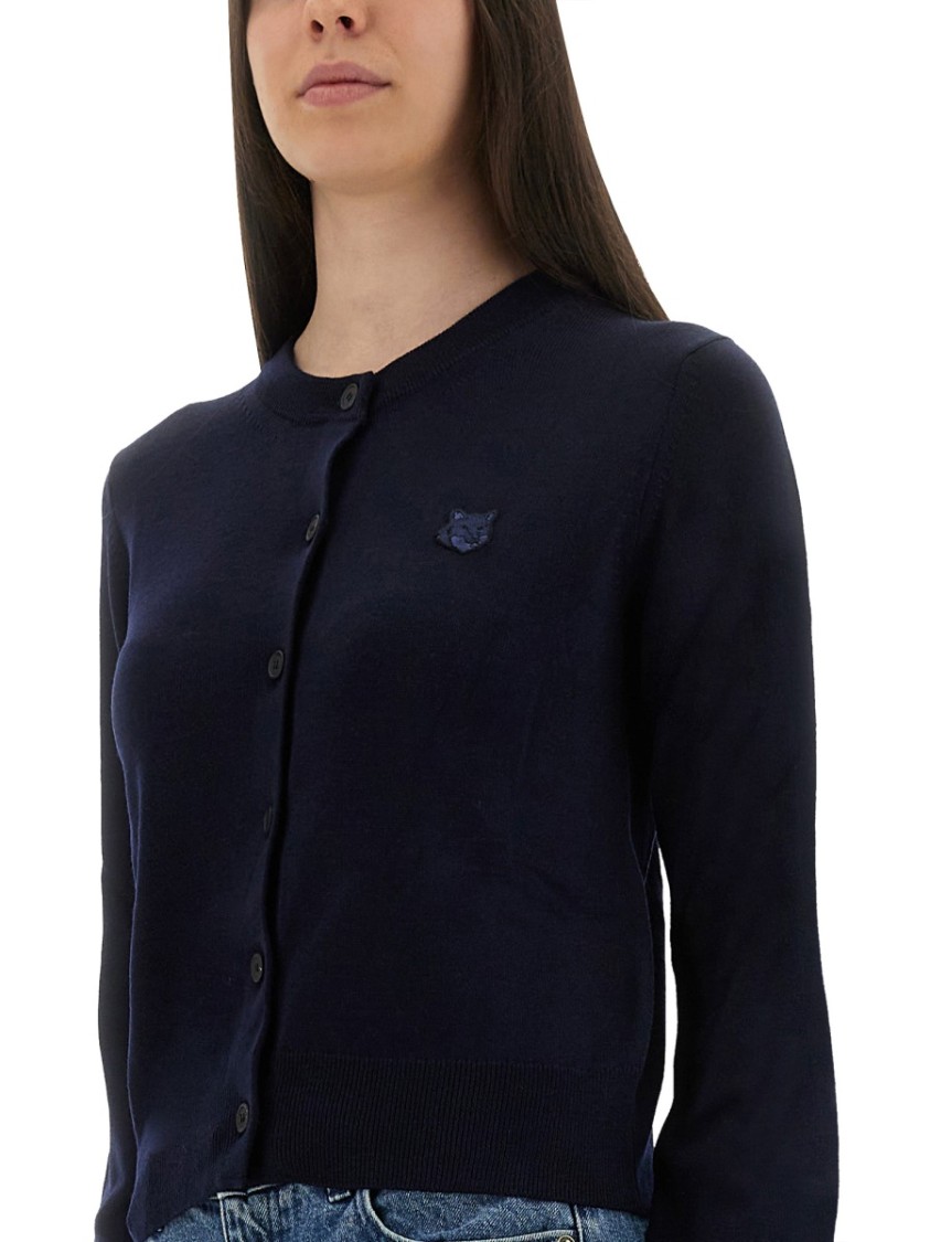 Shop Maison Kitsuné Merino Wool Cardigan With Embroidered Fox Patch