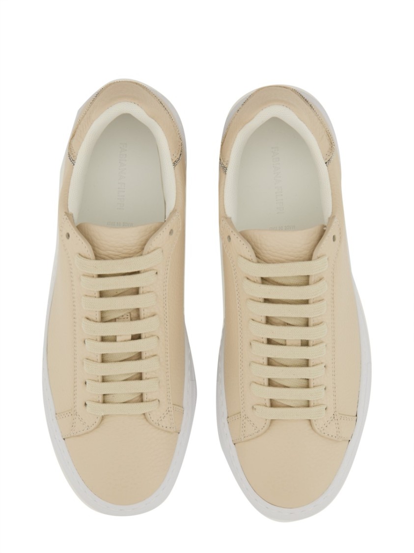 Shop Fabiana Filippi Leather Sneakers With Classic Lace-up Design In Neutrals