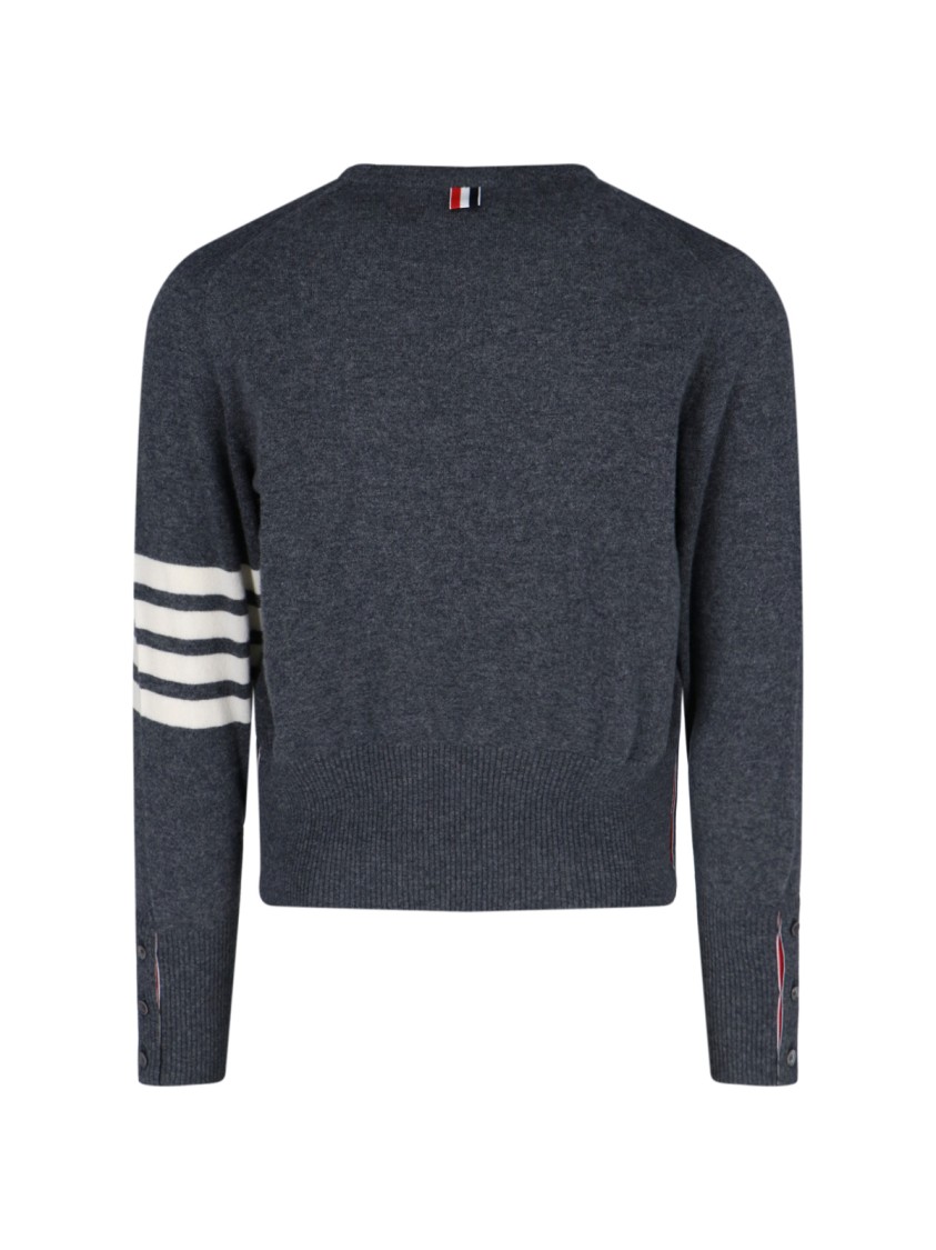 Thom Browne Crewneck Sweater With Ribbed Cuffs And Striped Sleeve