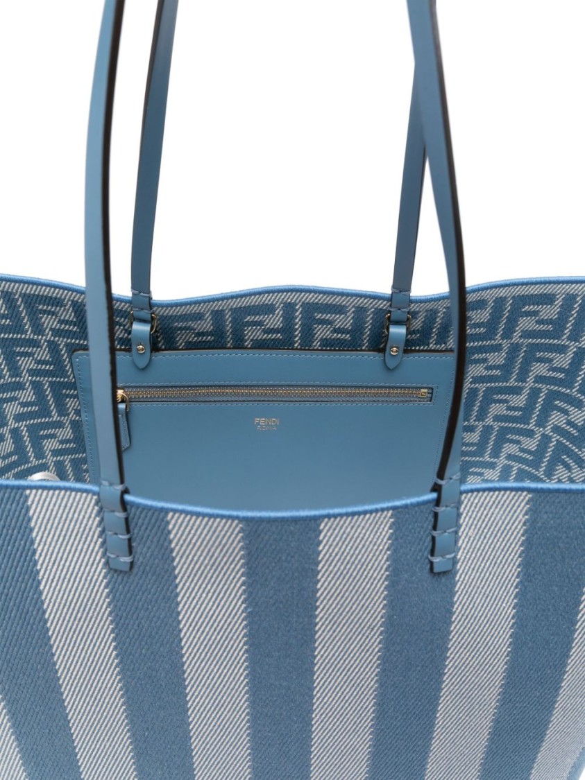 Fendi Striped Blue Tote Bag With Sturdy Handles In Blue