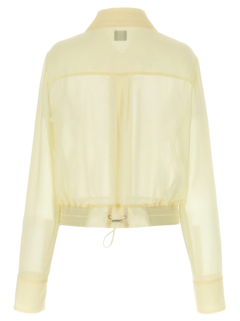 Pinko Transparent Georgette Cropped Shirt With Elastic Waistband In Neutral