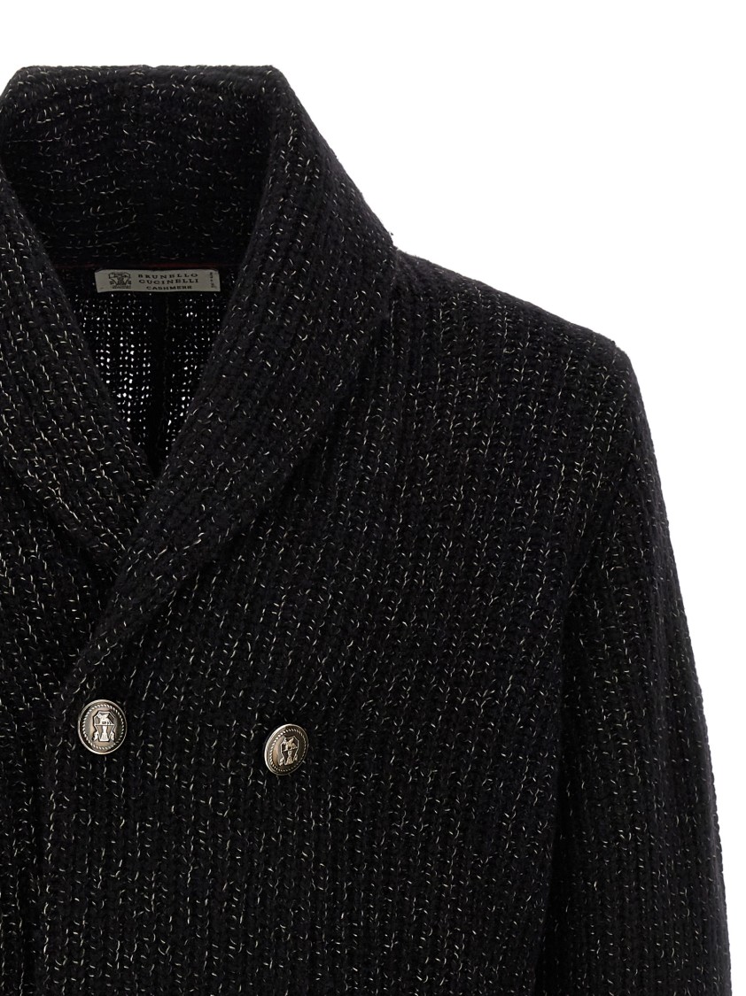 Brunello Cucinelli Double-breasted Cashmere And Silk Blend Cardigan In Black