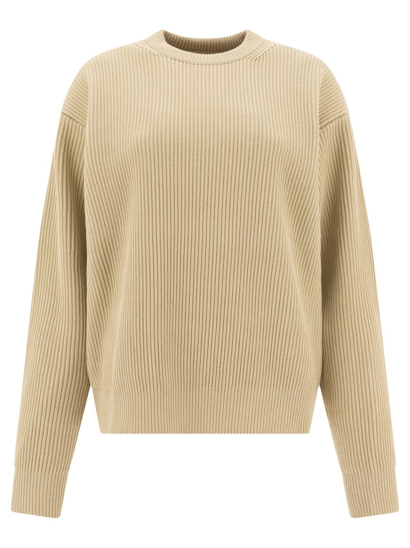 Auralee Ribbed Green Wool Sweater In Brown
