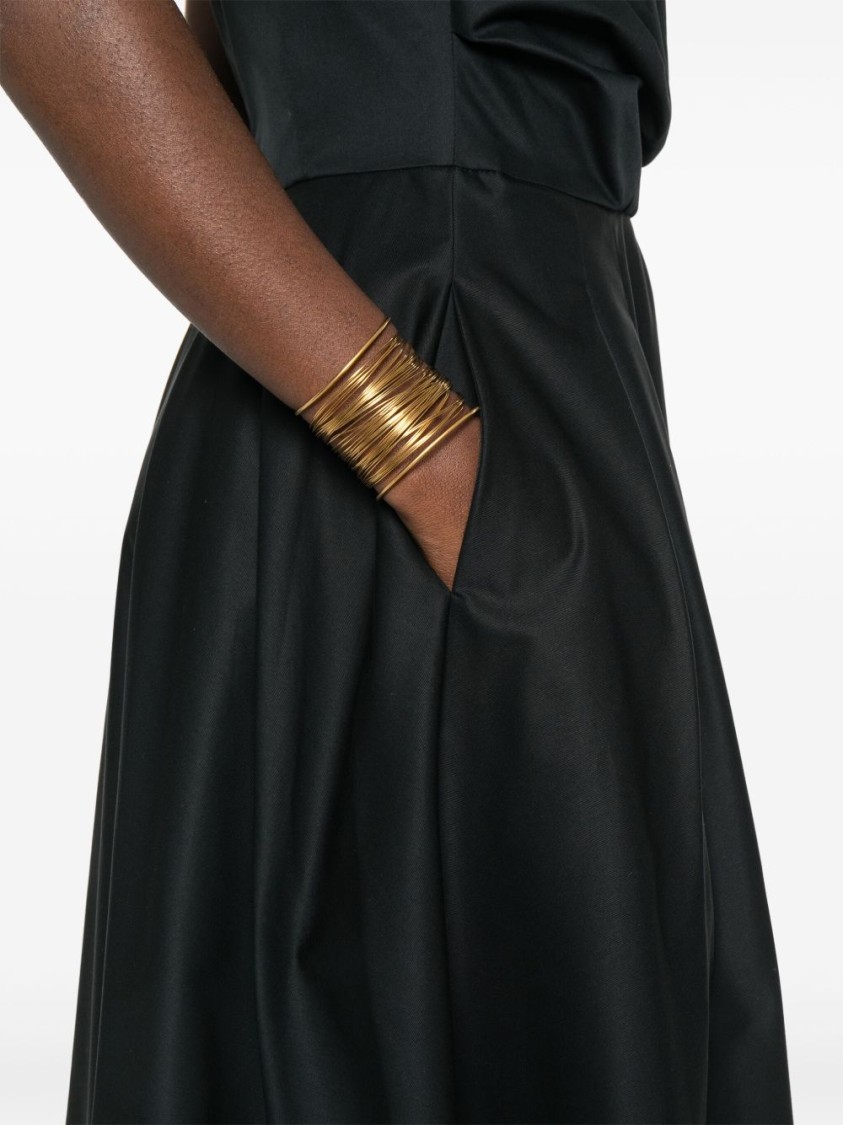 ELISABETTA FRANCHI ELISABETTA FRANCHI MIDI BLACK DRESS WITH FITTED BODICE AND FLOWING SKIRT