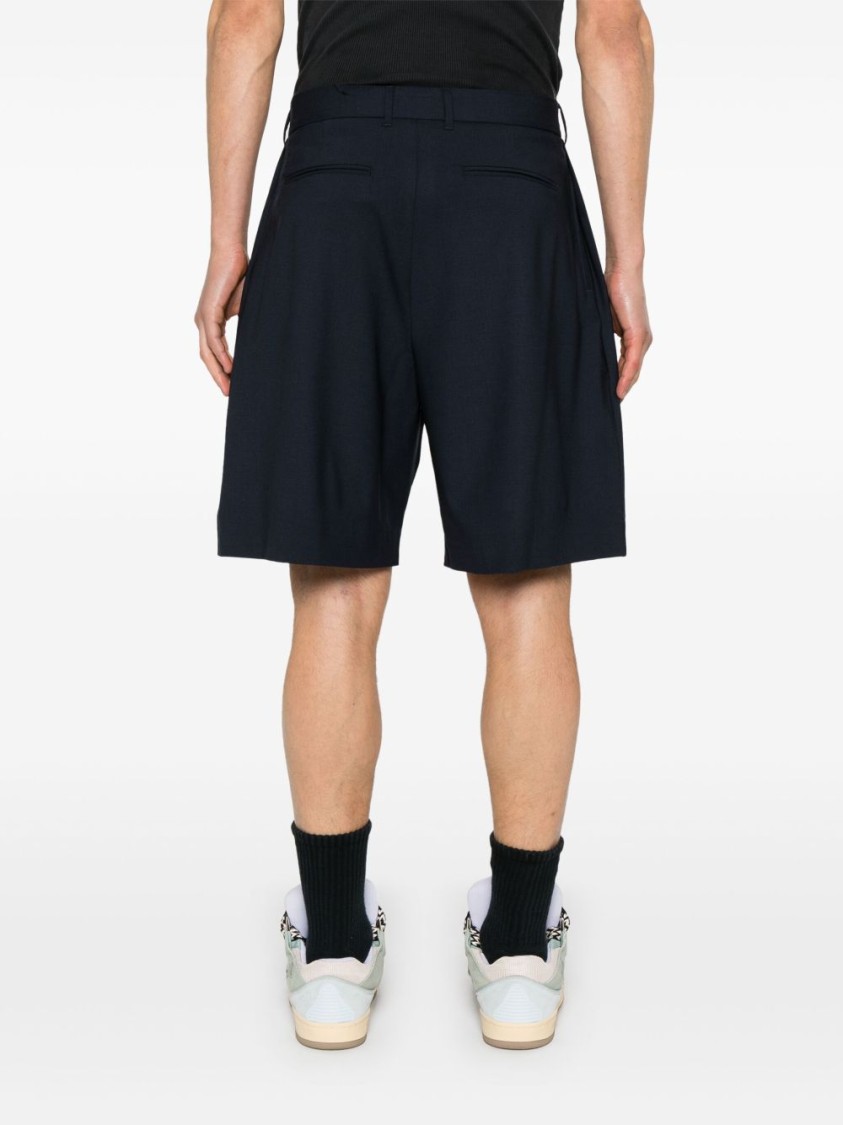 Msgm Knee-length Tailored Blue Shorts In Black