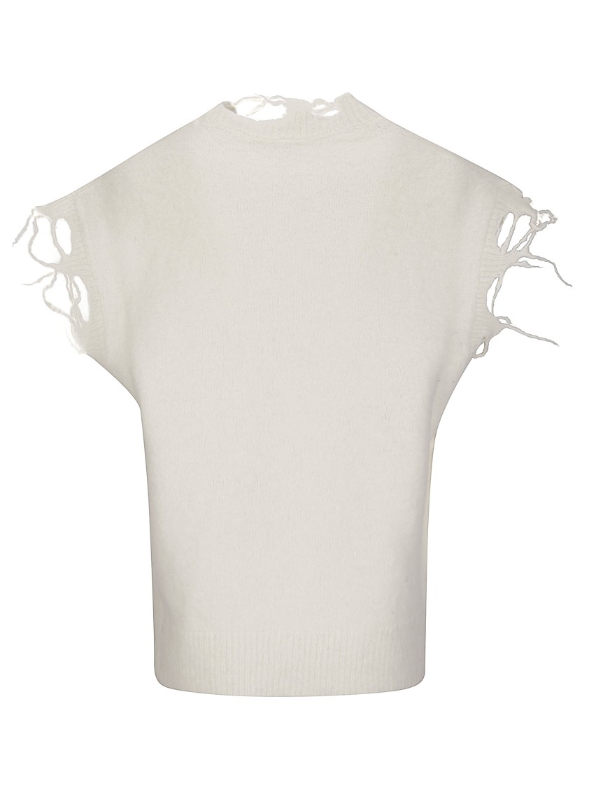 Haikure Distressed Sleeveless Sweater In White