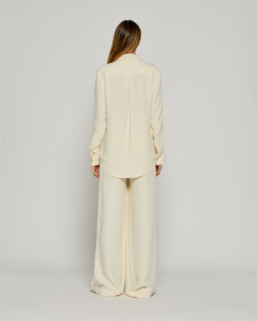 Serena Bute Serena Trouser With Georgette Trim - Cream In Grey