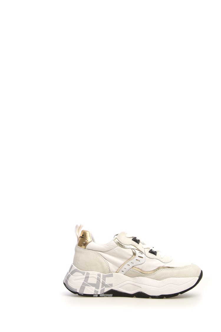 VOILE BLANCHE VOILE BLANCHE BEIGE SNEAKERS WITH PATENT DETAILING AND DOUBLE-HEIGHT SOLE