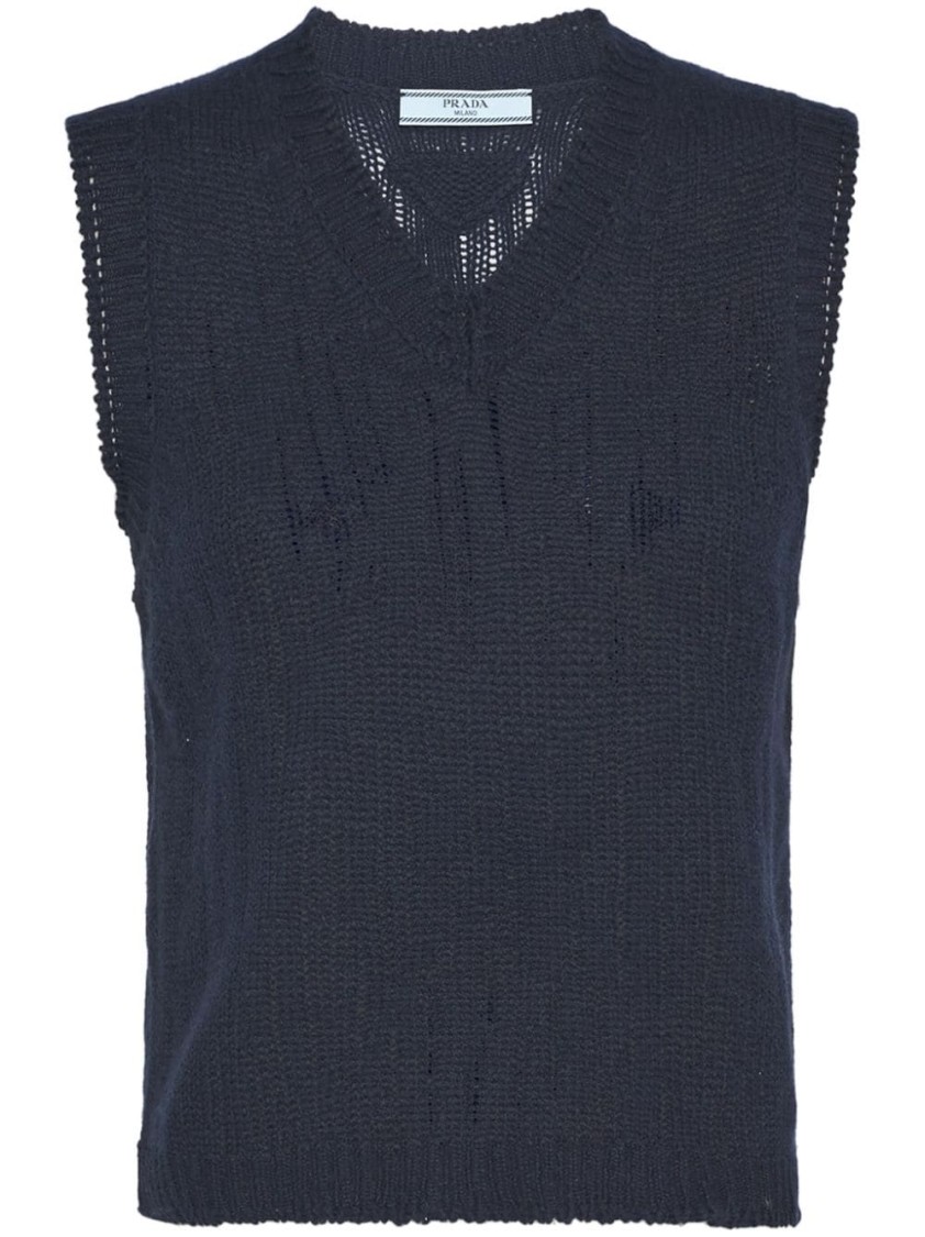 Prada Gilet Sweater Cashmere F.5 In Blue
