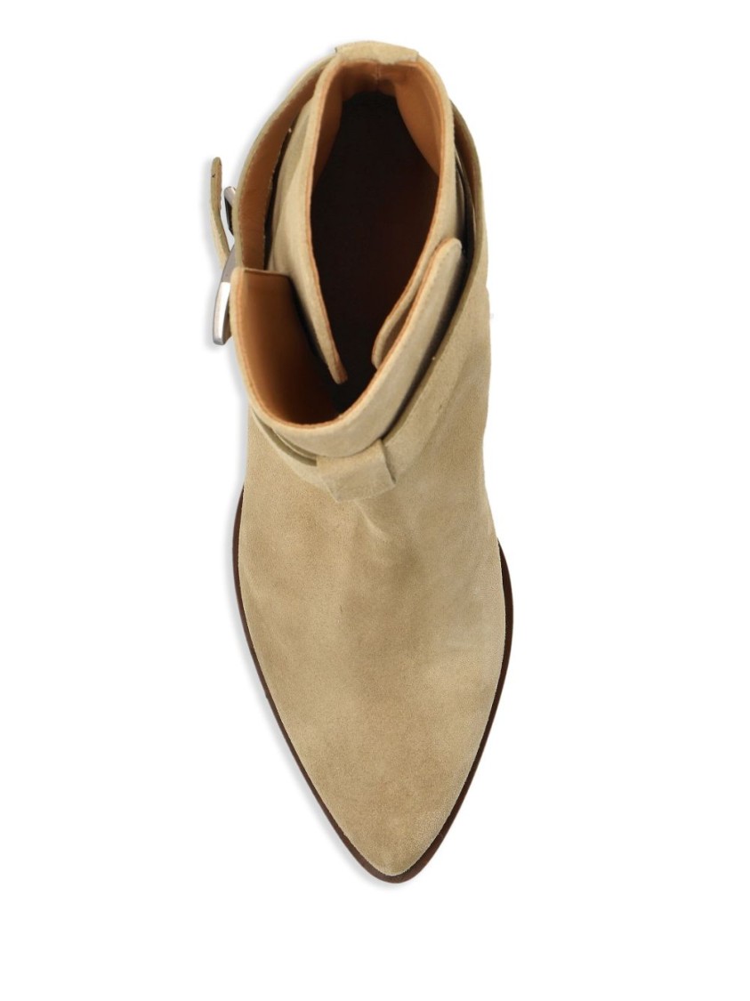 Isabel Marant Pointed Toe Ankle Boots With Buckle Detail In Neutral