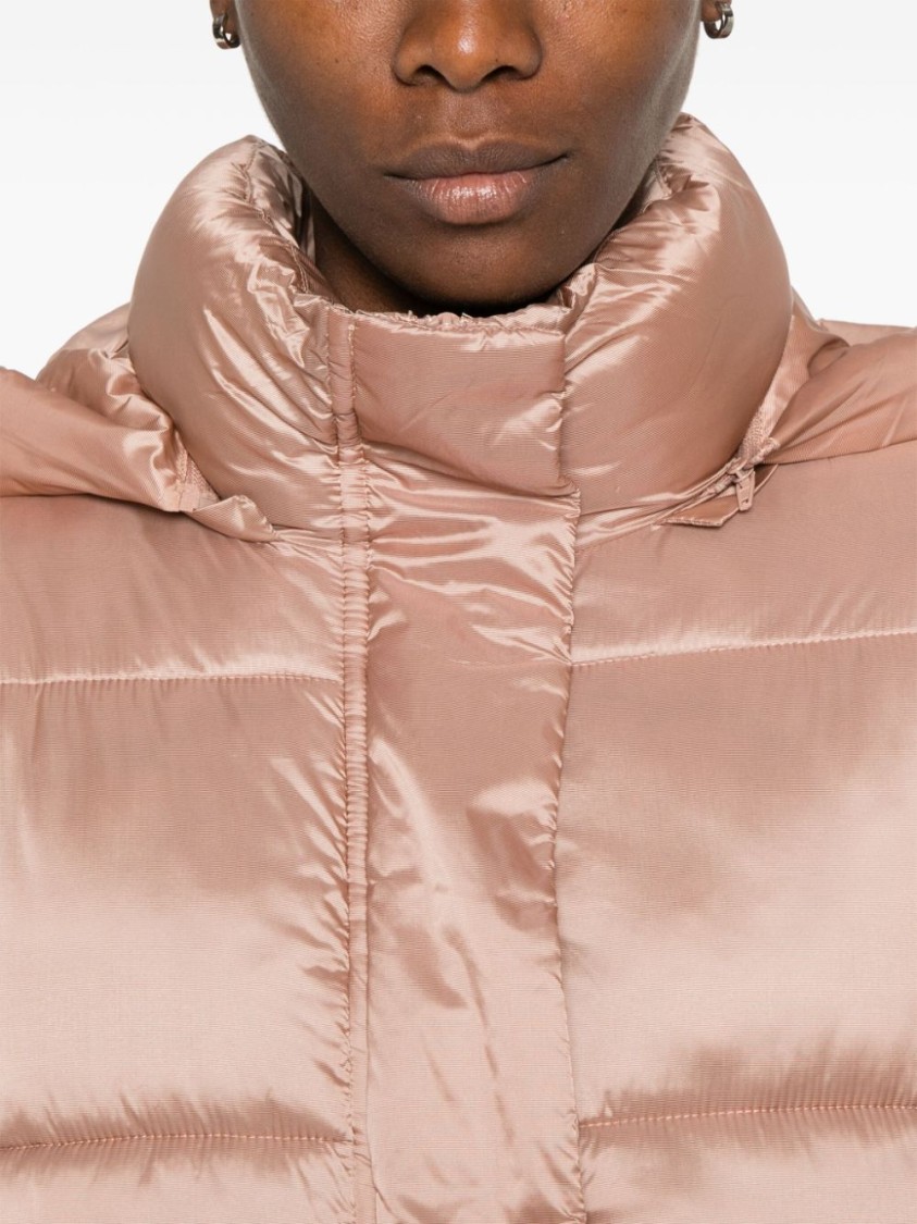 Twinset Striped Jacquard Puffer Jacket In Brown