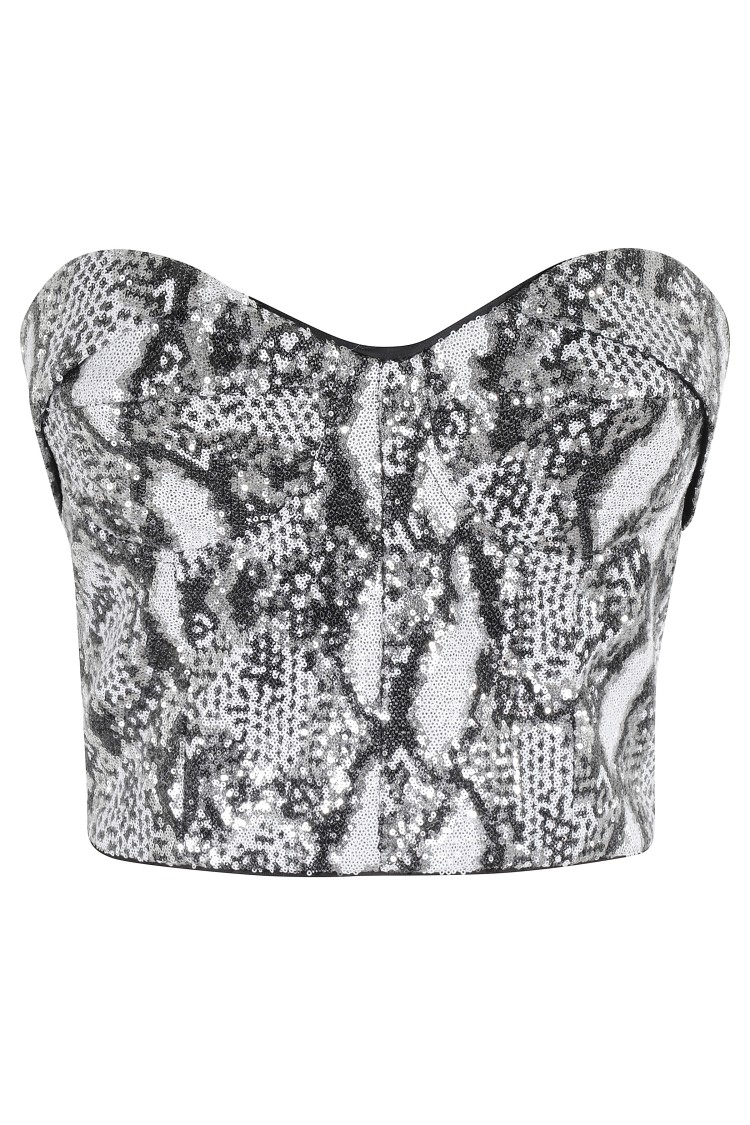 Iro Striking Sequin Bustier Top With Removable Straps In Silver