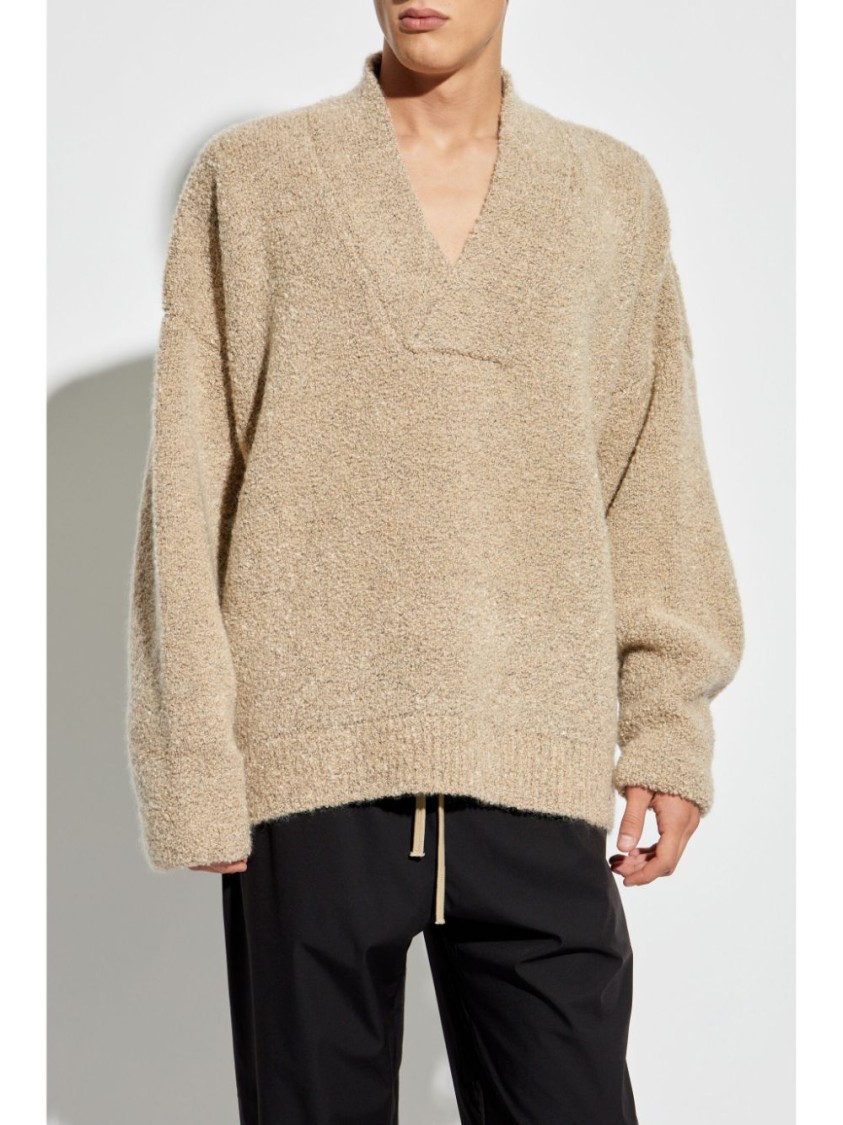 Shop Fear Of God Overlapped V Neck Sweater In Neutrals