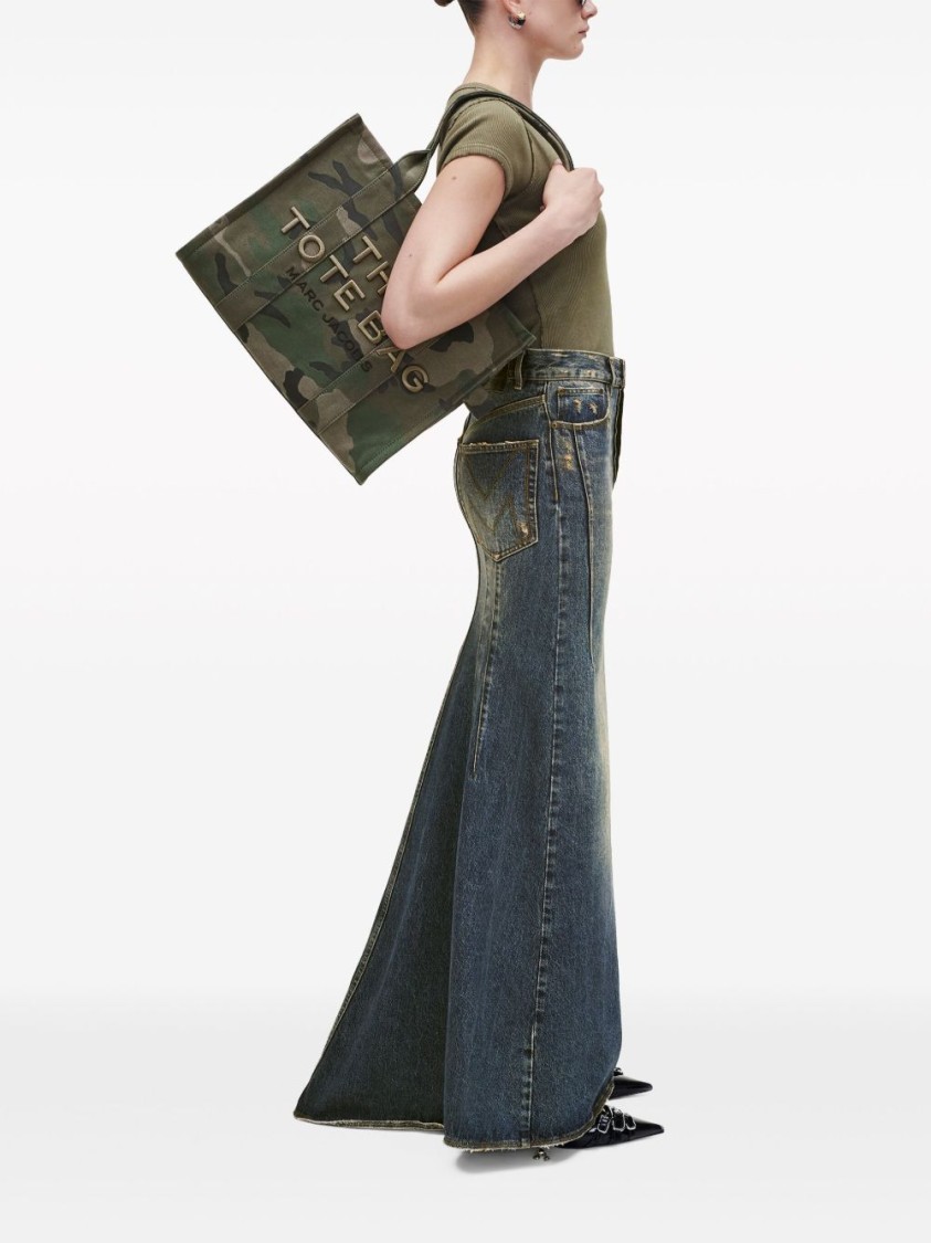 Marc Jacobs Camouflage Pattern Dark Green Tote Bag With Embroidered Logo In Gray