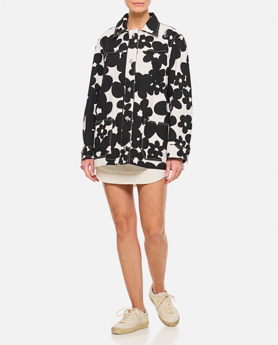 Marni Floral Pattern Black Silk Shirt In Black