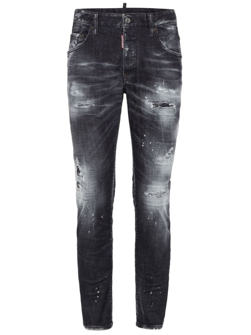 Dsquared2 Slim Fit Distressed Black Jeans With Edgy Detailing In Black