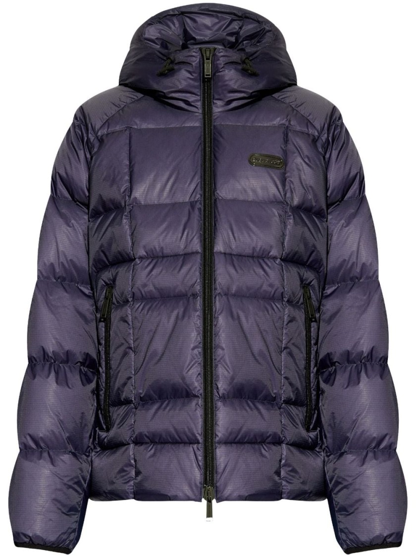 Dsquared2 Quilted Puff Coat With Hood And Relaxed Fit In Blue