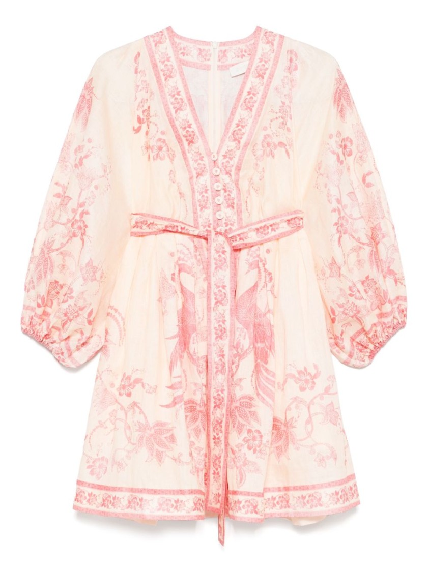 Zimmermann Lucky Plunge Mini Dress In Neutral
