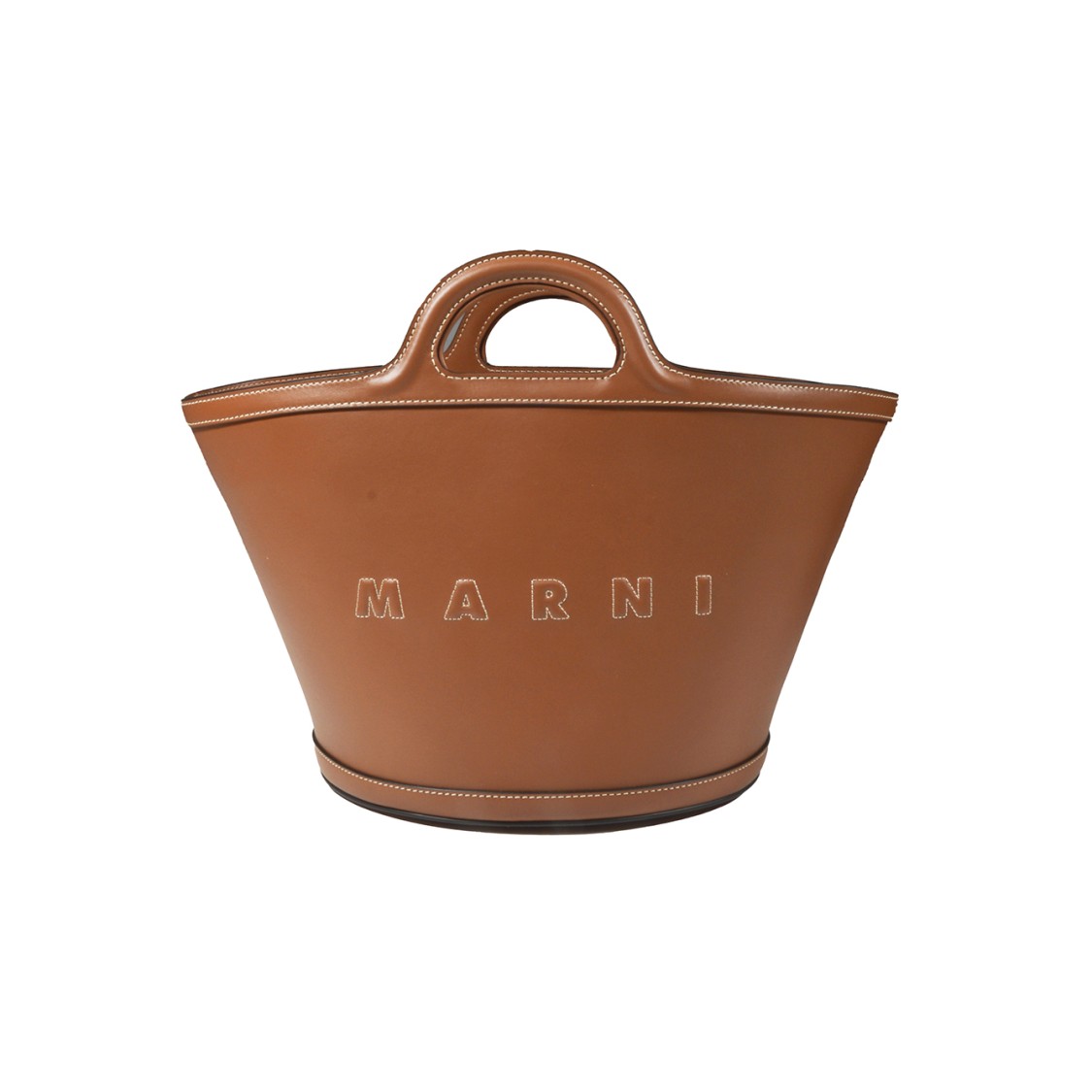 Shop Marni Tropicalia Small Bucket Bag In Brown Leather