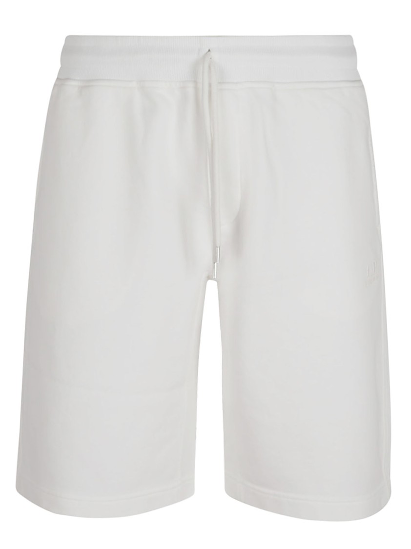 C.p. Company White Shorts With Elastic Waist And Drawstring In Cotton Man