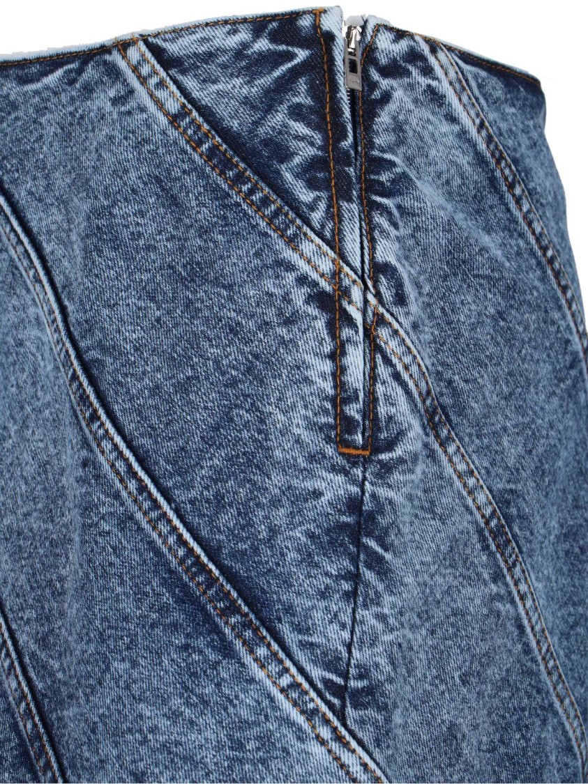 Alaïa Spiral Design Denim Midi Skirt With Hem In Blue