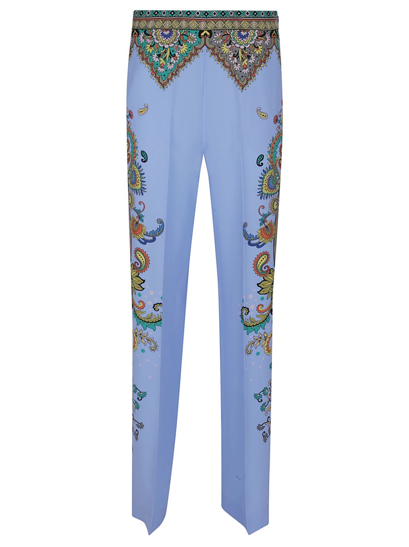 Etro Palazzo Silk Trousers With Floral And Geometric Print