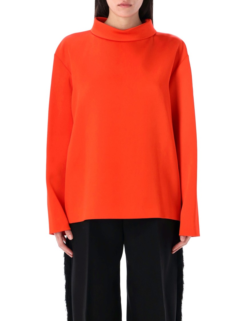 Shop Carven High Collar Double Satin Blouse In Red