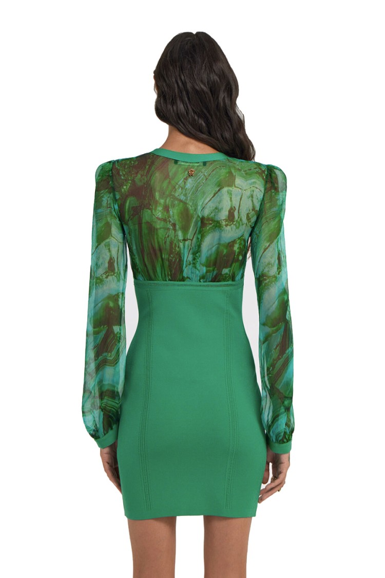 Roberto Cavalli V-neckline Fitted Silhouette Mini Length Sheer Long Sleeves In Green