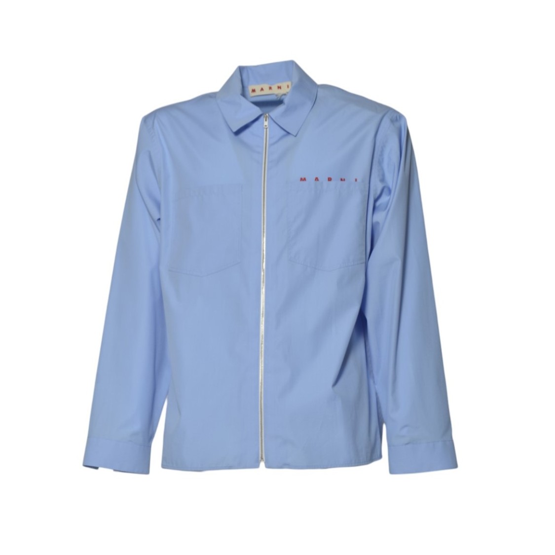 Marni Light Blue Organic Poplin Zip-up Shirt