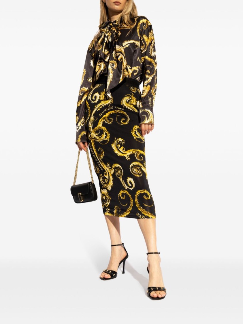 Shop Versace Jeans Couture Bow Satin Shirt In Black