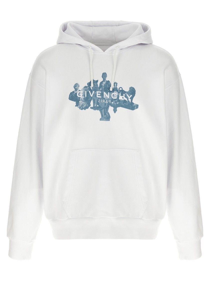 Givenchy Oversized Graphic Print Hoodie With Kangaroo Pocket In White