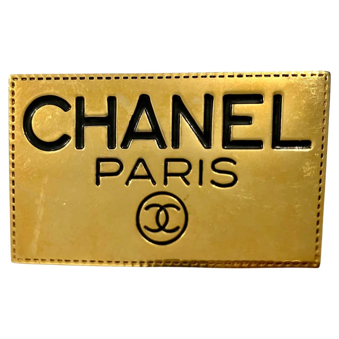 Pre-owned Chanel Gold-plated Logo-engraved Plate Brooch