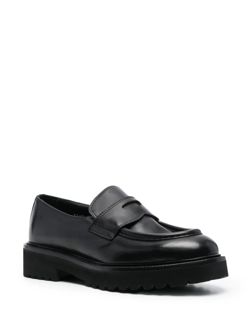 Doucal's Penny Strap Black Leather Loafers In Black