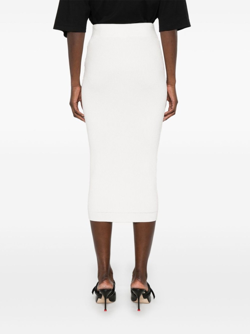 Balmain Ribbed White Midi Skirt In White