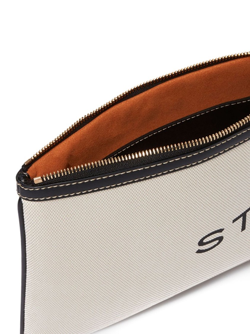 Stella Mccartney Beige Textured Handbag With Zip Closure And Wrist Strap In Neutrals