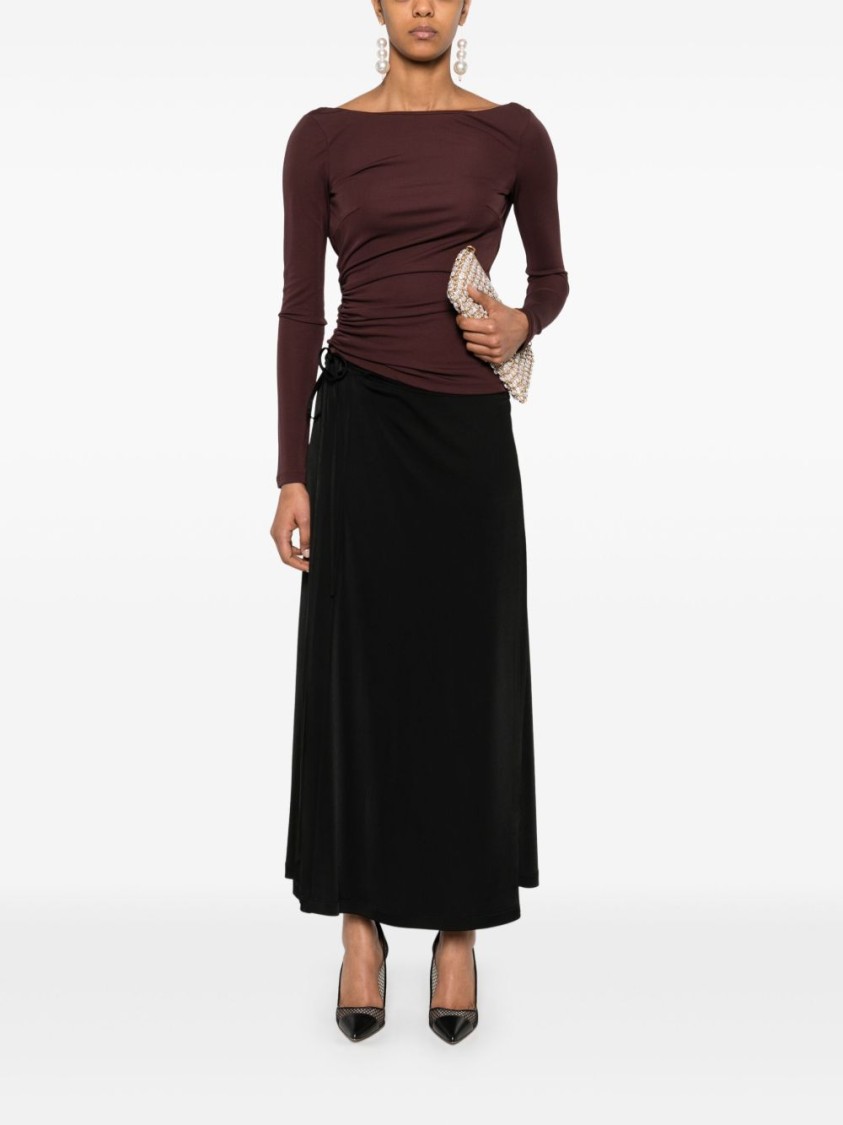 Elisabetta Franchi Brown T-shirt With Boat Neck Thin Straps In Black