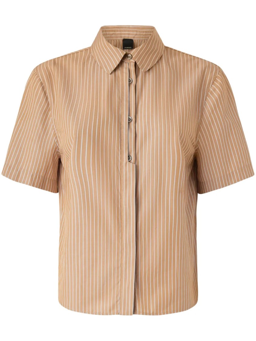 Pinko Chemise De Bowling En Coton À Rayures Verticales In Brown