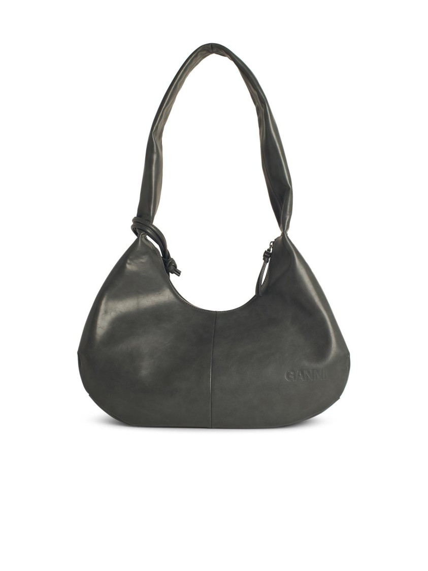 Ganni Black Leather Hobo Medium Shoulder Bag