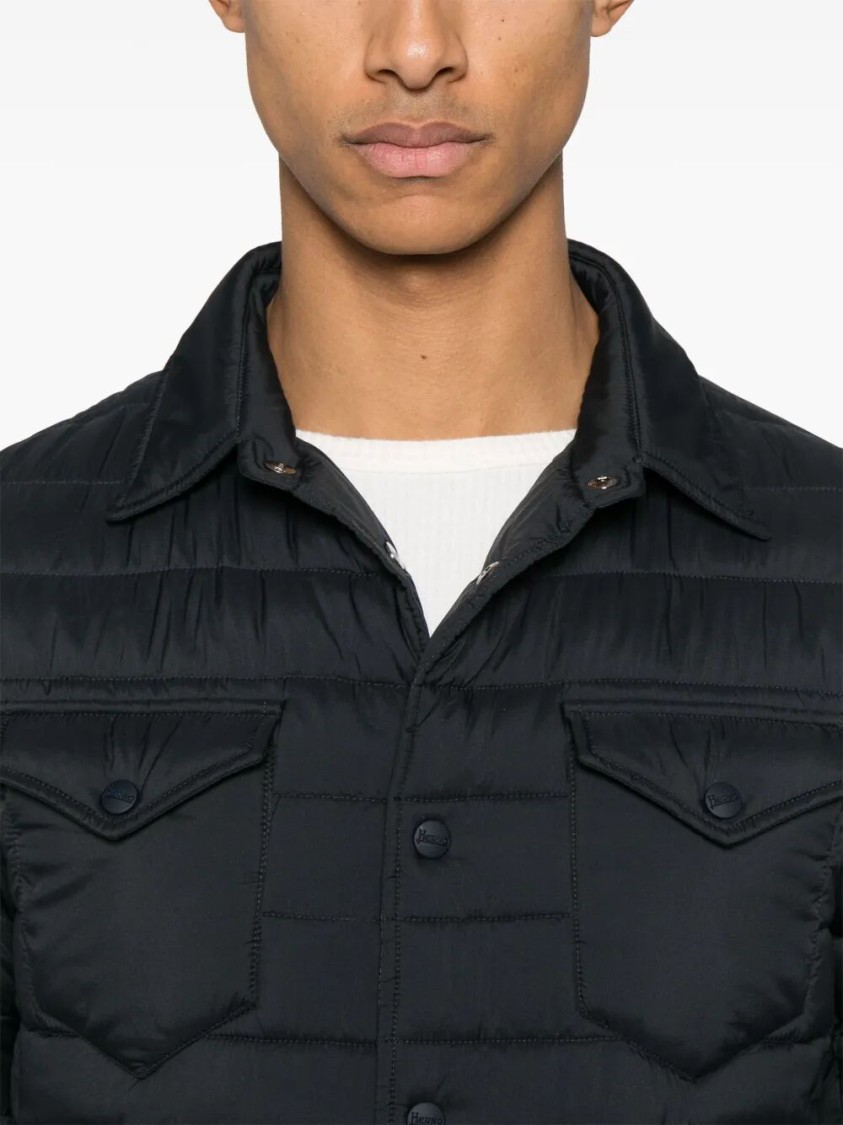 Herno Quilted Blue Coat With Button-up Front In Blue