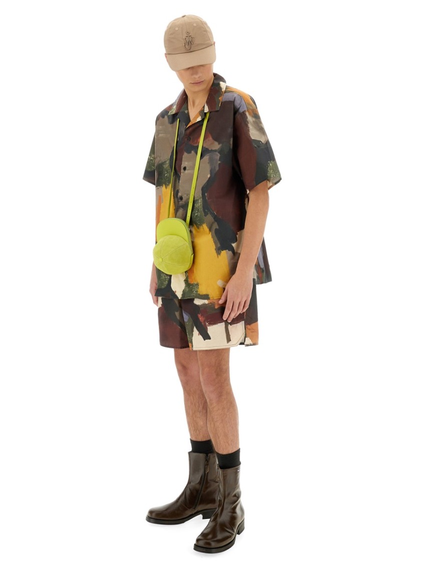 Jw Anderson J. W. Anderson Wide V-neck Short Sleeve Shirt With Abstract Print In Multicolor