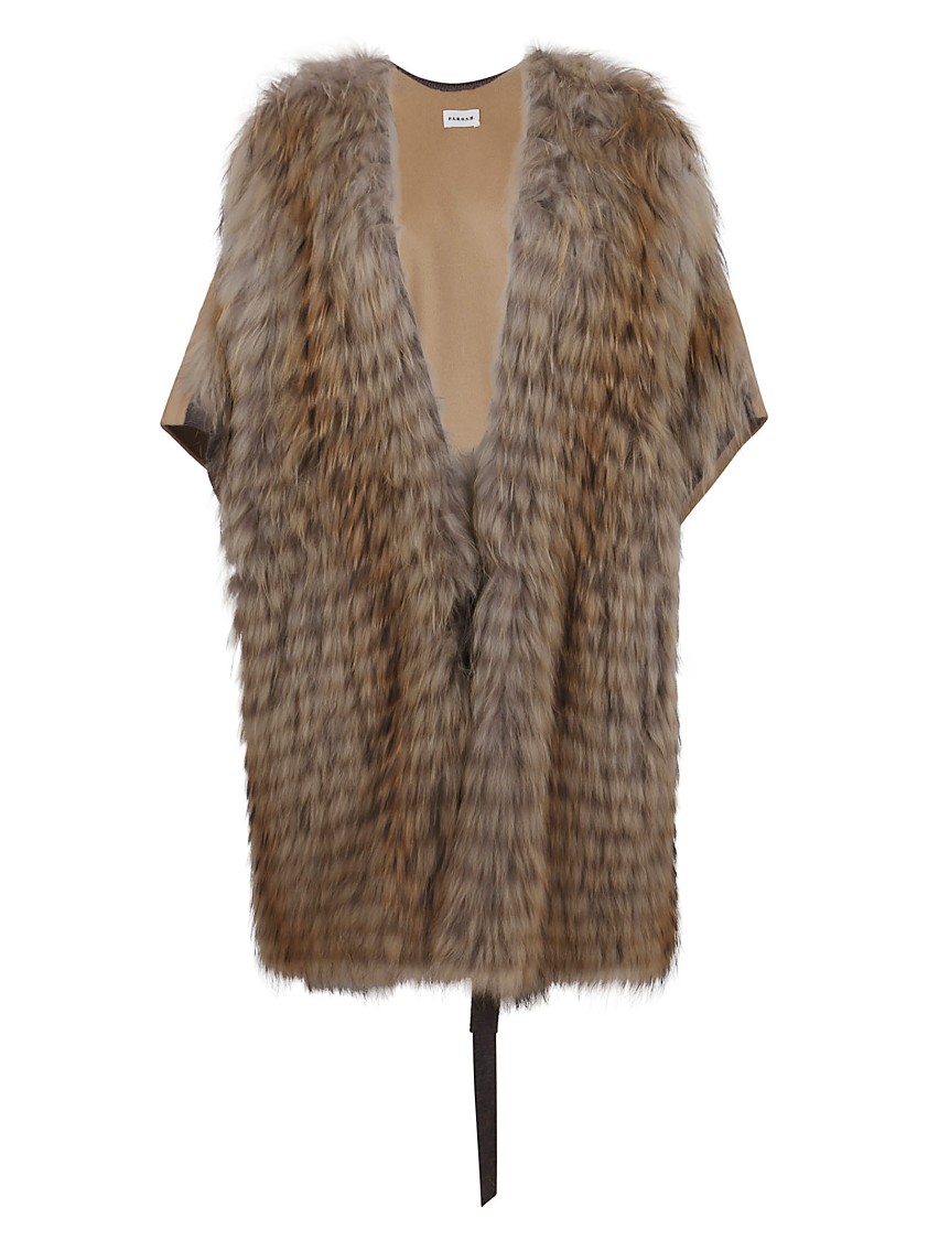 P.a.r.o.s.h Parosh Wool And Faux Fur Vest With Drop Shoulders And Drawstring Closure In Brown