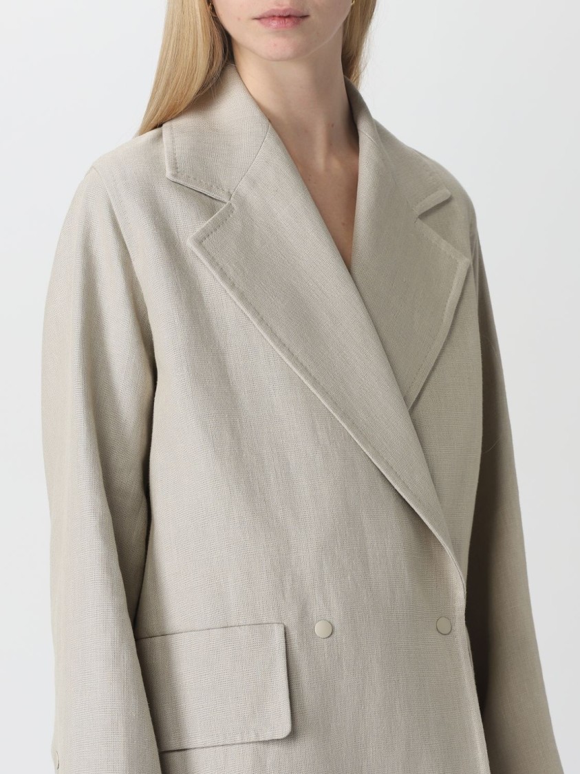 Max Mara Mescal Long Linen Coat With Double-breasted Front