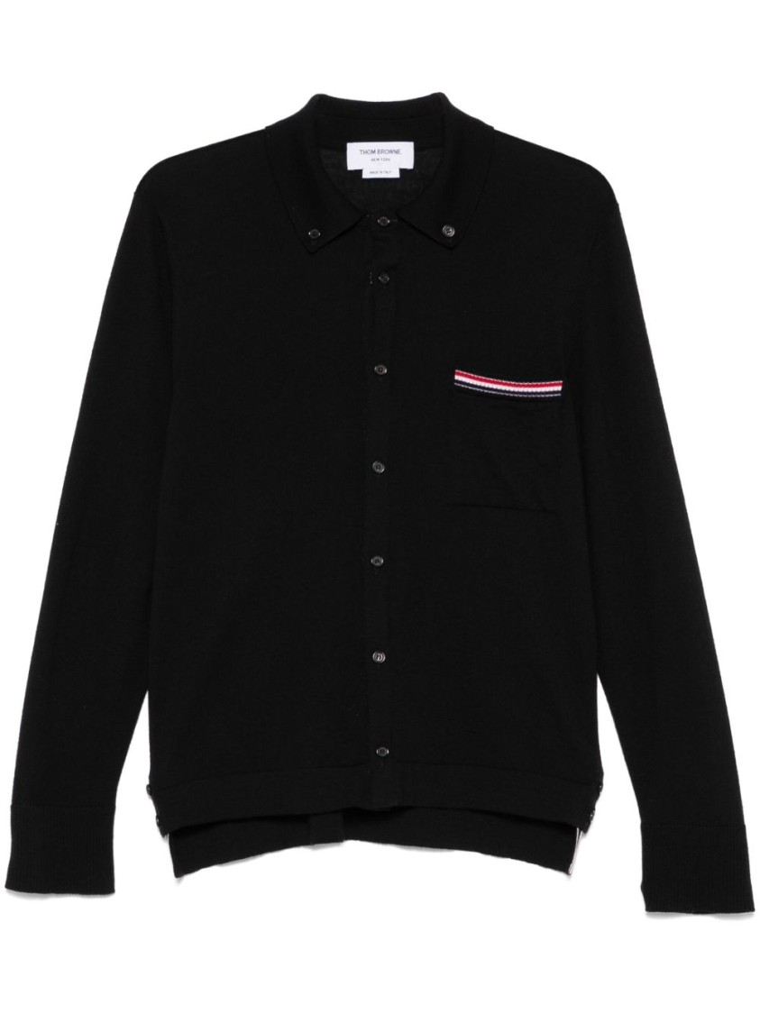 Thom Browne Button-front Knit Cardigan With Grosgrain Detailing In Black