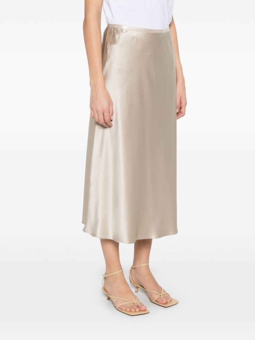 Max Mara Satin Finish Midi Skirt With Flowing Silhouette In Neutrals