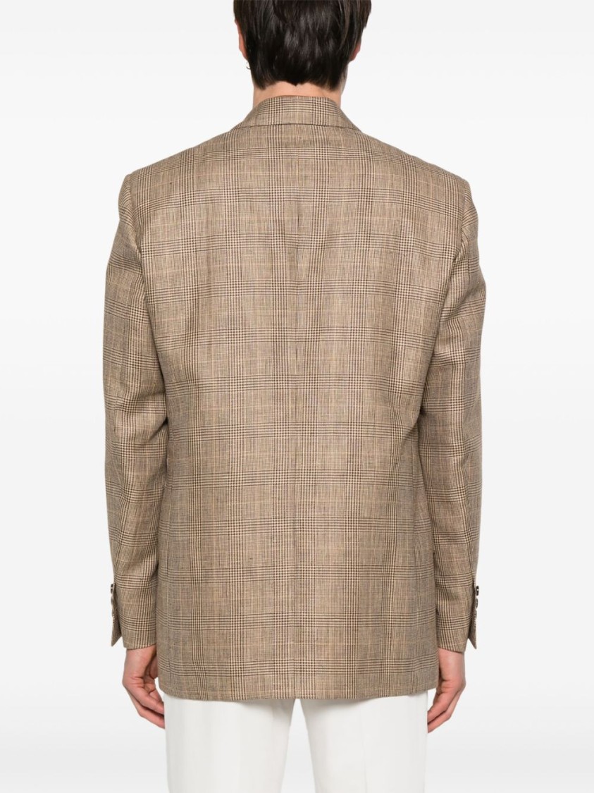 Lardini Double-breasted Brown Jacket With Textured Plaid Pattern In Pink