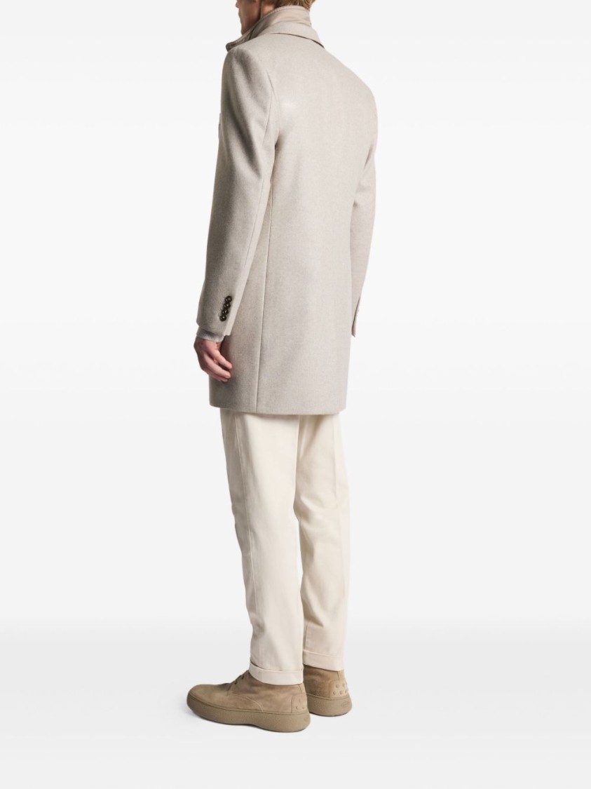Fay Structured Light Beige Cashmere Coat With Notch Lapels And Flap Pockets In Gray