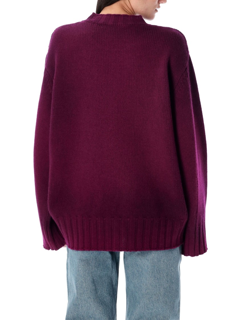 Attico Wool Crewneck Sweater With Asymmetric Flared Hem In Purple