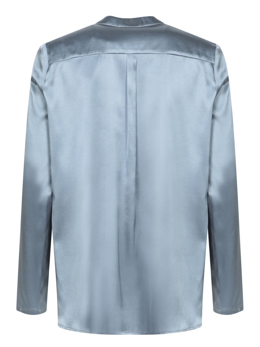 Shop Blanca Vita Long-sleeve Silk Shirt With Pleat Detail In Blue