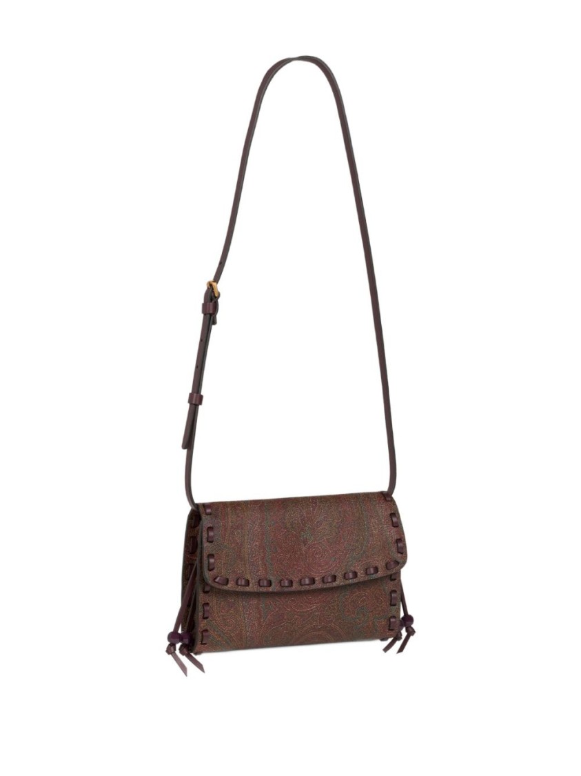 Shop Etro Cognac Brown Foldover Top Bag With Paisley Print