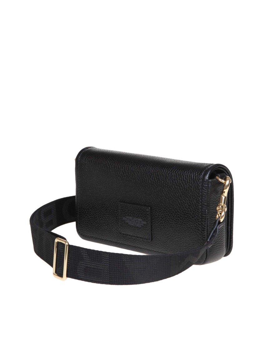 Marc Jacobs Mini Black Crossbody Bag With Engraved Logo In Hammered Leather Woman In Black